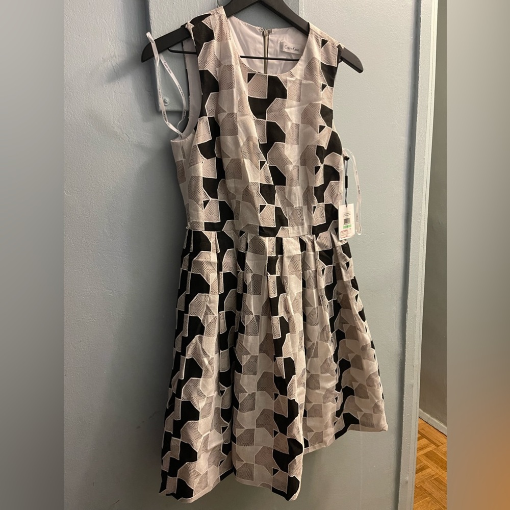 Calvin Klein dress; Size 8, fits like a 6; Meshing over nude liner; White lining